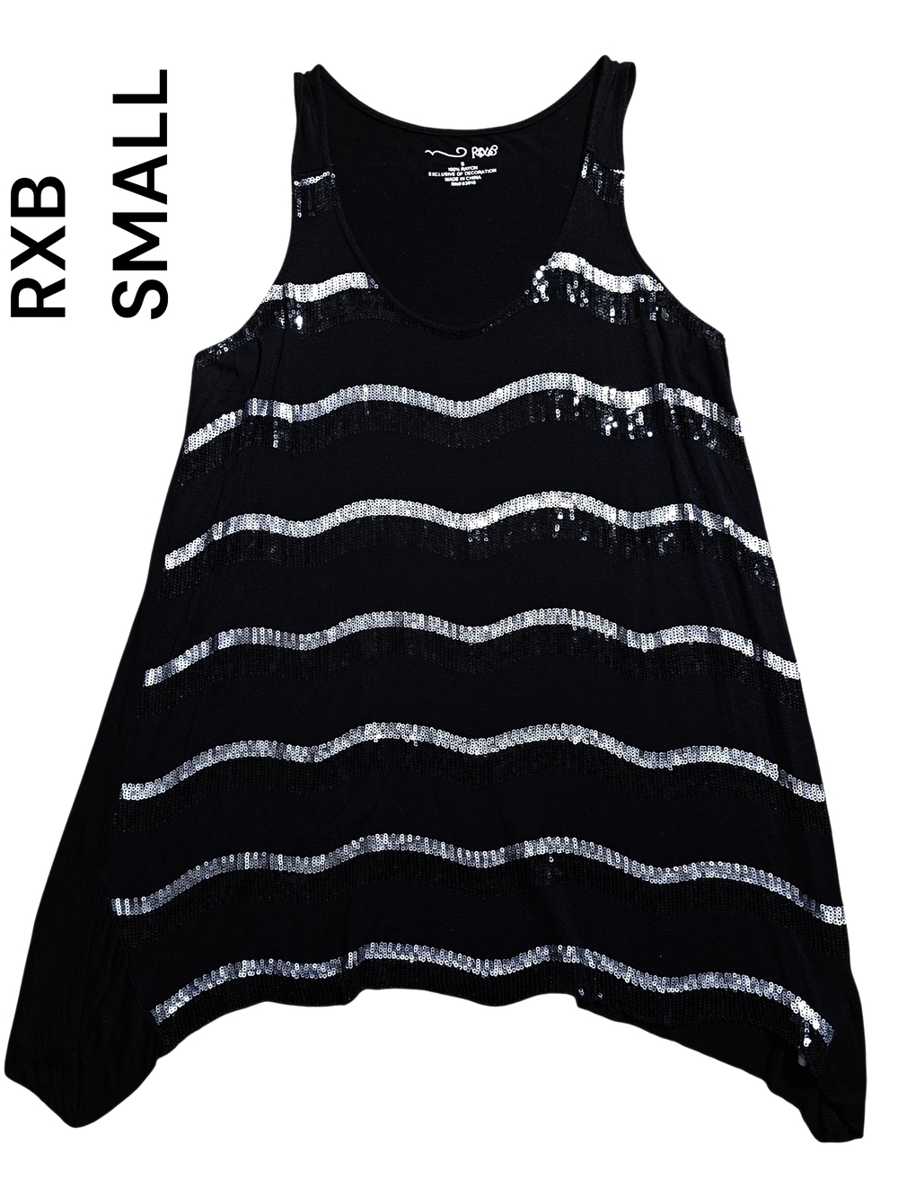 RXB Black Tank Top with Silver Sequin Stripes